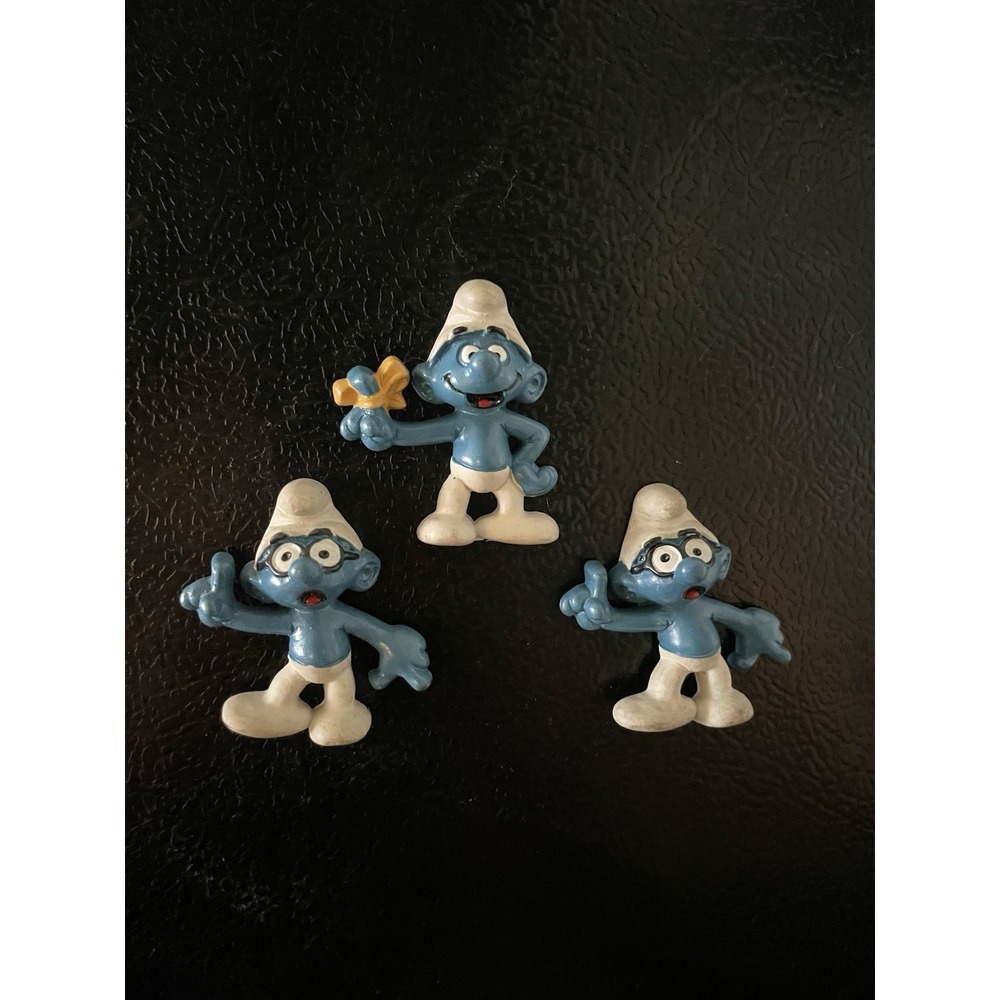 Vintage 1980s Smurf Magnets Peyo Schleich Hong Kong Brainy Smurf Wallace Berrie‎
